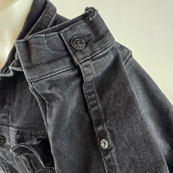 True Religion Jacket Mens Large Black Denim Trucker Casual Rocker Grunge Stretch - Picture 6 of 11